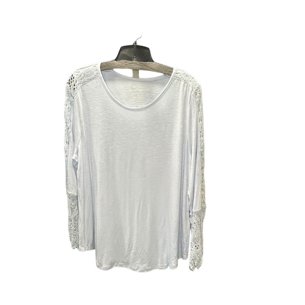 Chico's Pale Blue Crew Neck Long Sleeves‎ with Crochet Detail